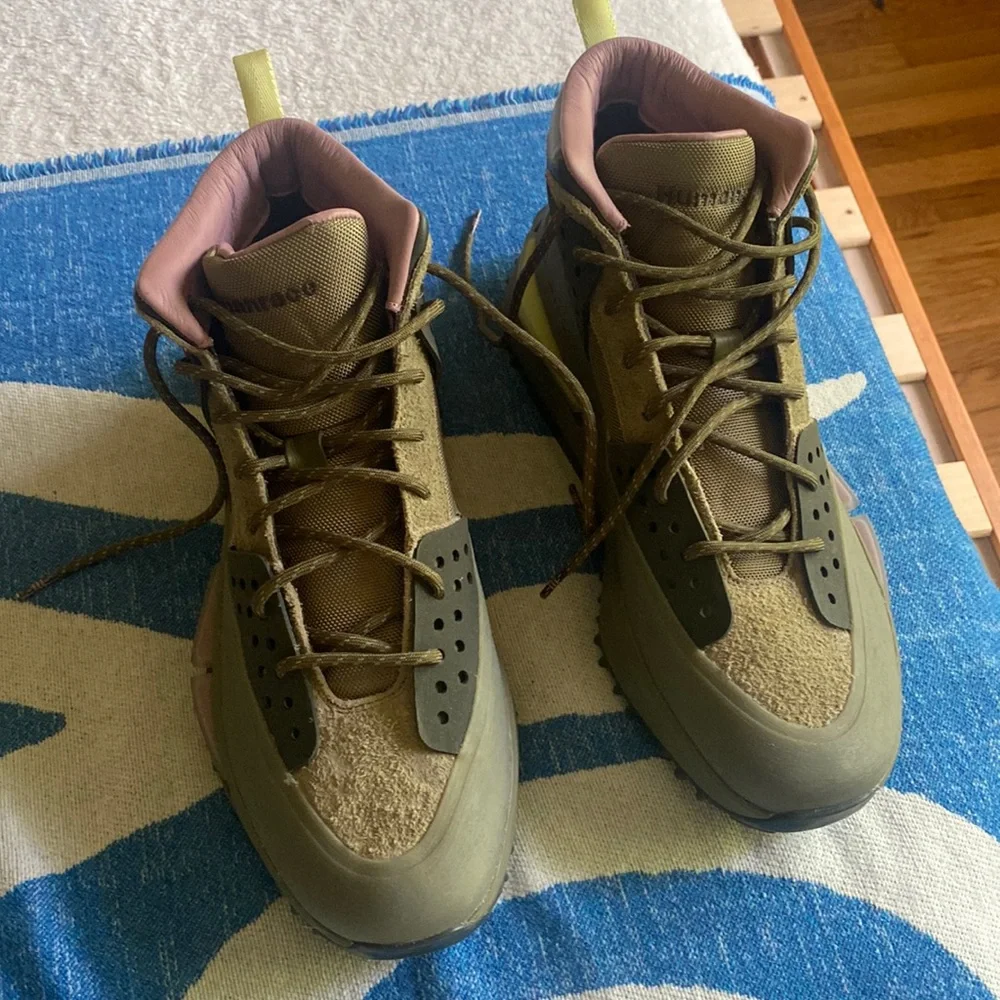 adidas Men's Olive Green and Pink High-Top Sneakers